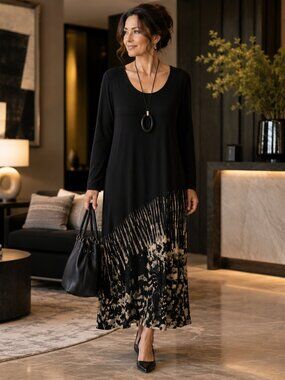 Vintage Kathmandu Imports Wearable Art Maxi Dress Black Abstract Print